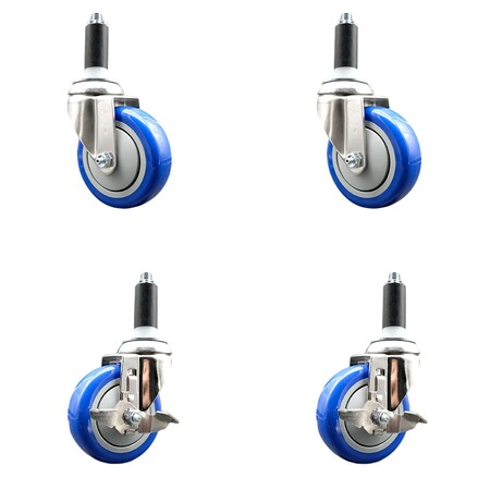Service Caster 4 Inch 316SS Blue Poly Swivel 1-1/8 Inch Expanding Stem Caster Brake SCC, 2PK SS316EX20S414-PPUB-BLUE-2-TLB-2-118
